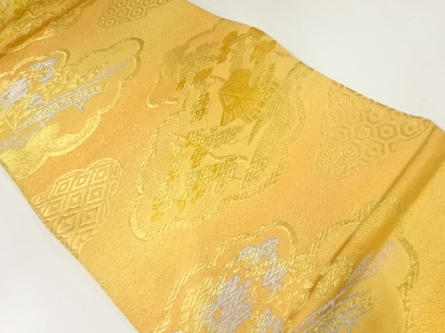 JAPANESE KIMONO / ANTIQUE FUKURO OBI / SILK / WOVEN CLOUDS & SCENERY OF HOUSES